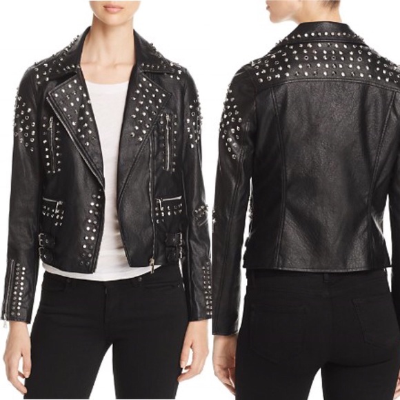 AQUA Studded Faux Leather Moto Jacket
